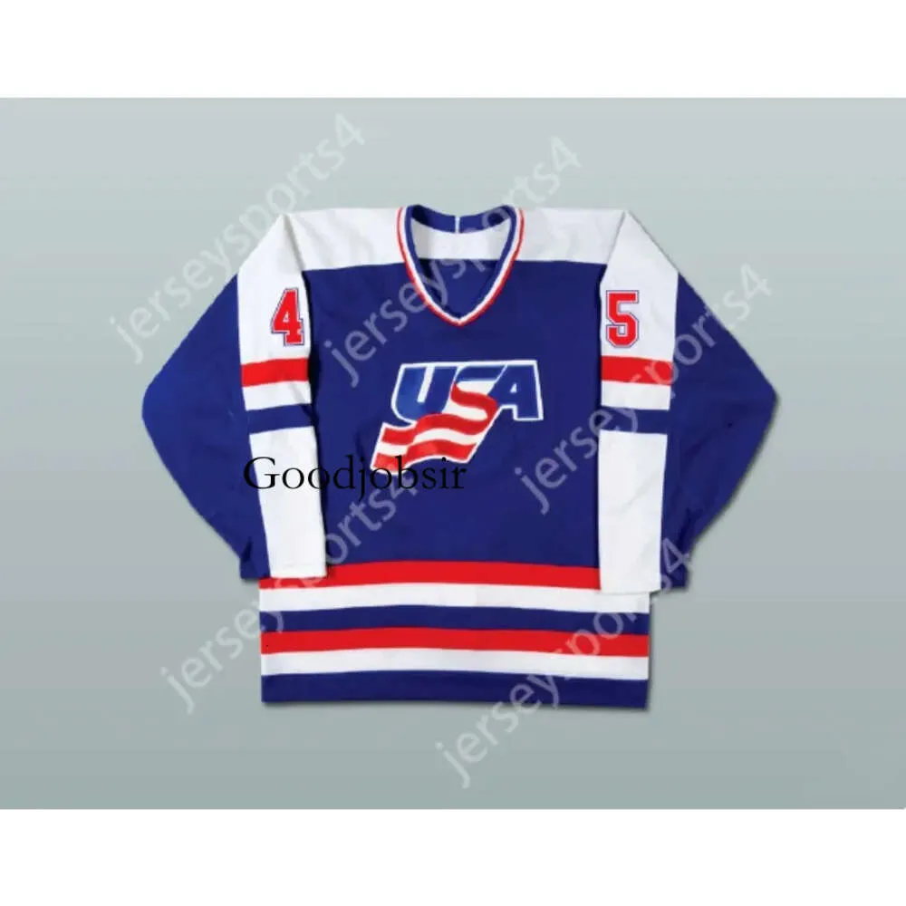 GDSIR Custom Donald Trump 45 Team USA Blue Hockey Jersey New Ed S-M-L-XL-XXL-3XL-4XL-5XL-6XL