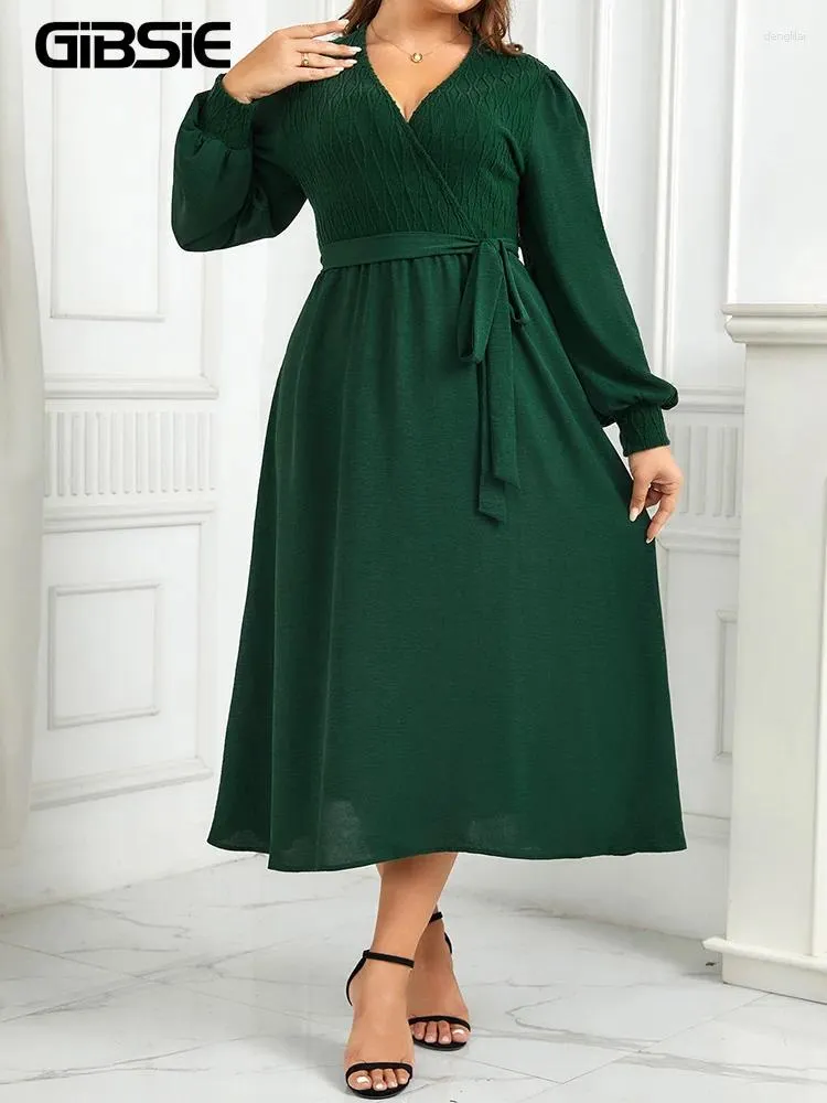 Plusstorlekar Gibsie Spring Fall Dress for Women 2024 Winter Wrap V Neck Long Sleeve Elegant Swing A-Line Maxi With Belt