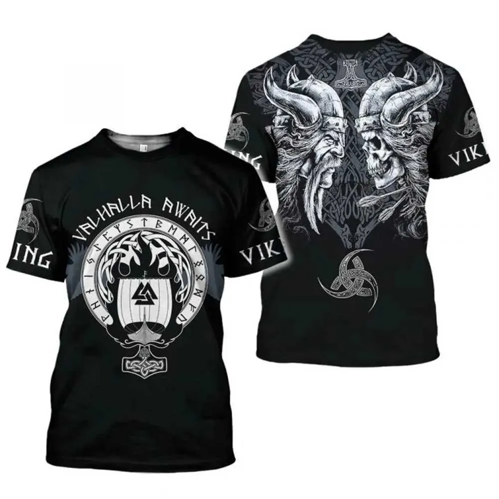 Herr t-shirts 2022 sommar nya herr viking 3dt skjorta tryck kläder man punk t-shirt harajuku herrar topp 2443