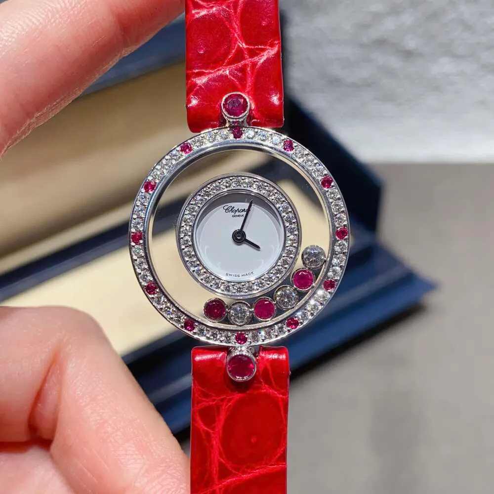 Luxury Happy Flowing Five Platinum Double Circle Original Diamond Red 24 mm kwarcowy zegarek dla kobiet 160052