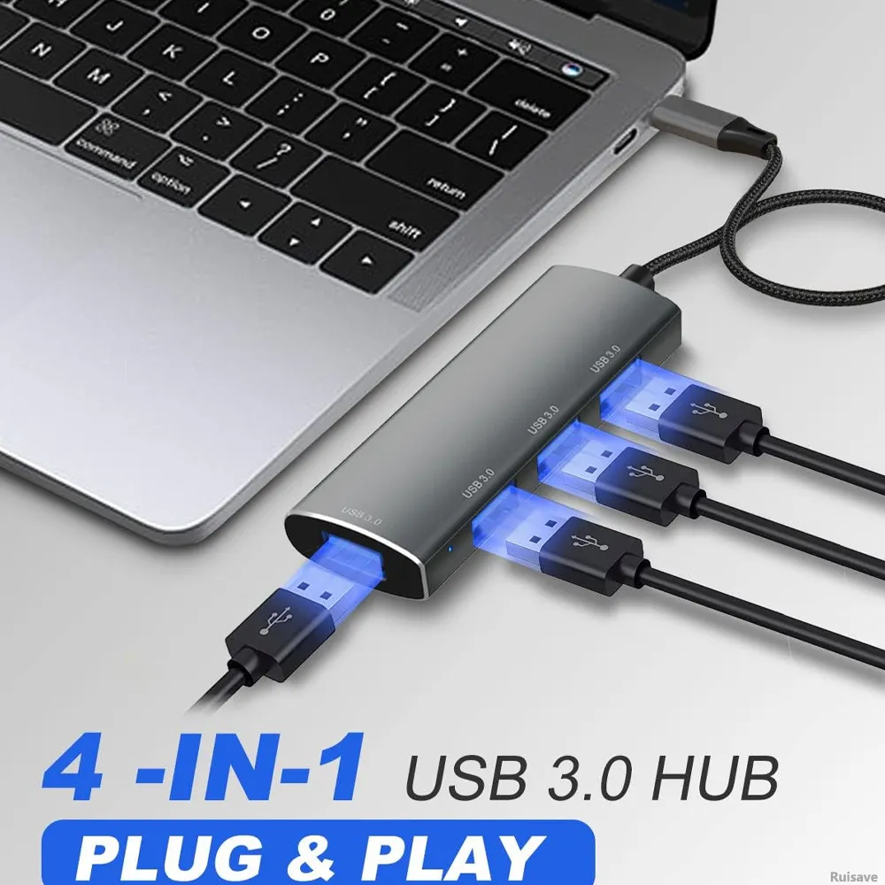 USB Hub Splitter - 4 Port High-Speed USB 3.0 Adapter for Macbook, Hard ...