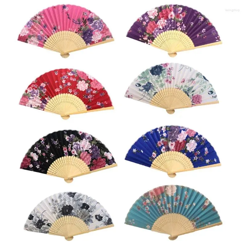 Dekorativa figurer Summer Vintage Folding Bamboo Fan Chinese Style Hand Hold Flower For Dance Party Wedding Colorful Home Decorations