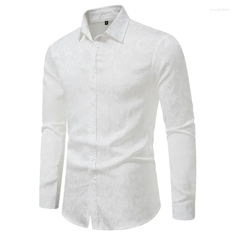 Chemises habillées pour hommes hommes couleur solide jacquard blanc social pour le mariage de fêtard de promotion de bal des smoking