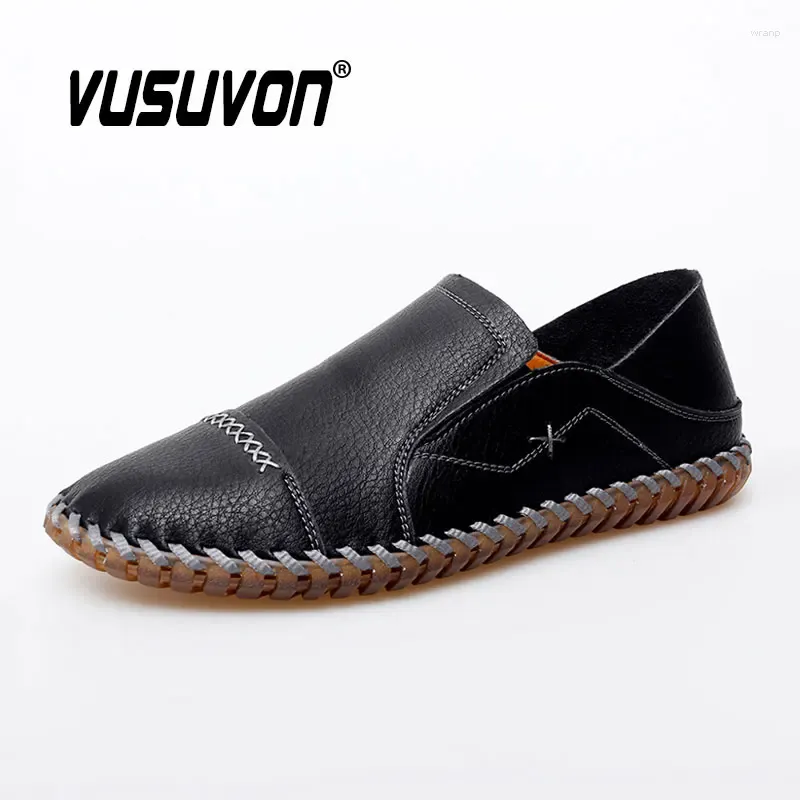 Casual Shoes Fashion Men Breattable Cow Leather 38-47 Storlek pojkar loafers svart mjuk utomhus höstmulor klänning fungerar lägenheter