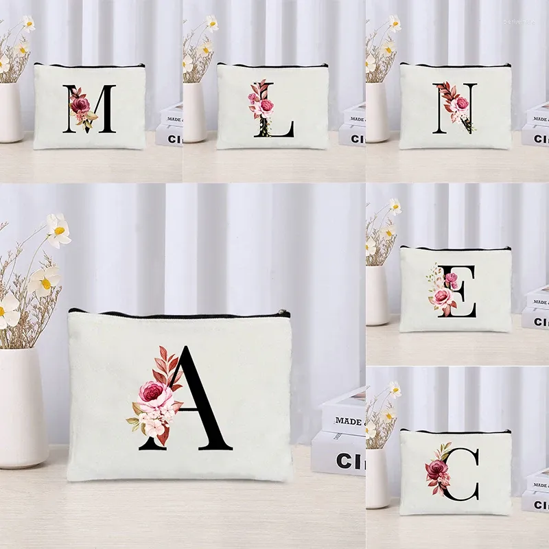 Bolsas de almacenamiento letras modernas bolsa cosmética boda de lujo regalos de dama de honor de mano maquillaje de lona ecológica para damas bolso de lavado de baño