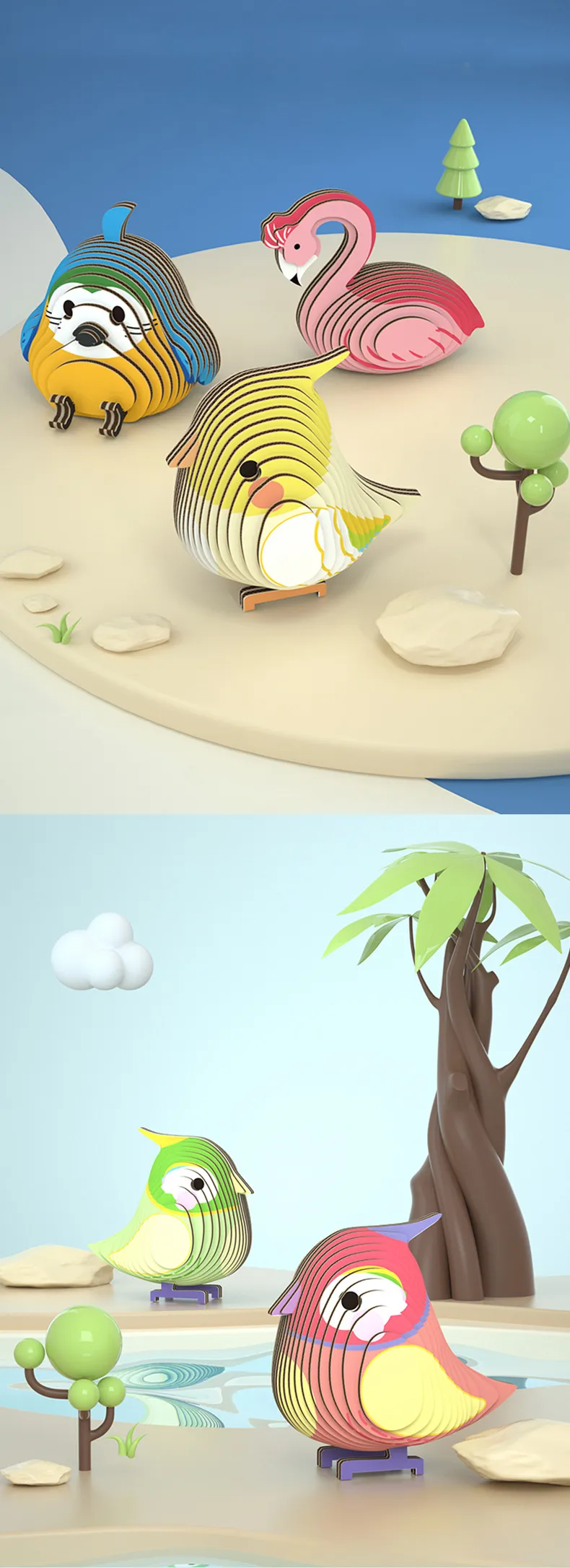 Animal 3D Paper Puzzle For Kids Educational Toys Parrot Theme Funny DIY ...