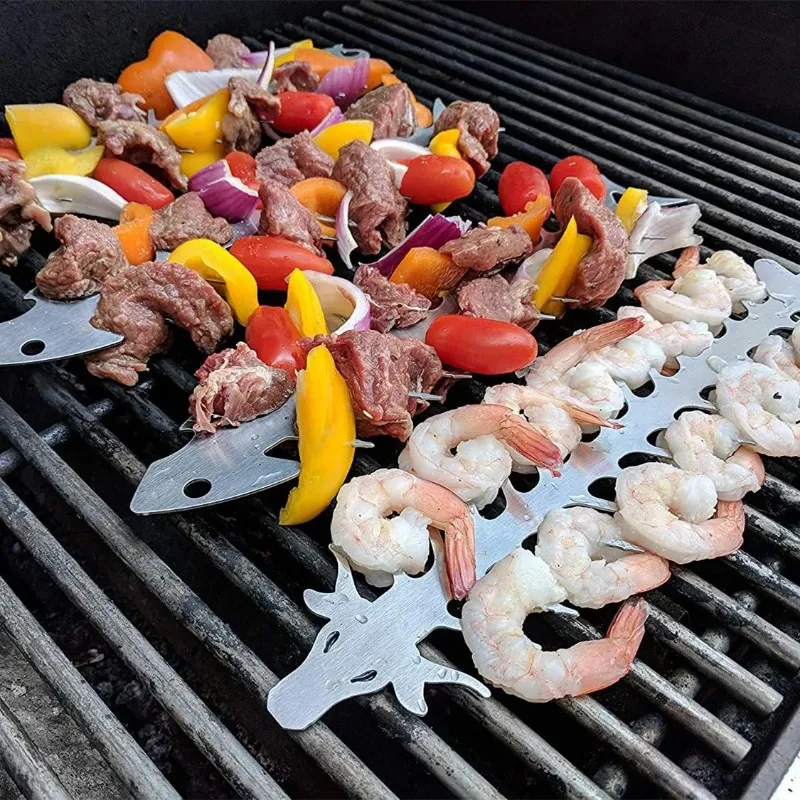 Nouvelles brochettes barbecue réutilisable Grill en acier inoxydable kebab barbecue de camping outils