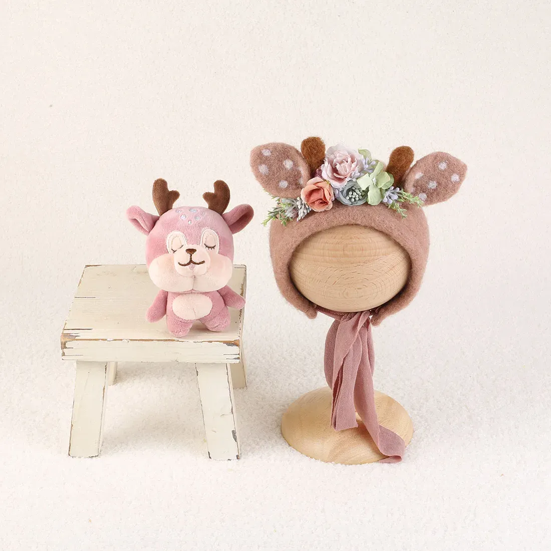 Photographie des cerfs de Noël Set Handmade Wool Felt Hat Toy Baby Props Photo Accessoires Animal NOUVELL