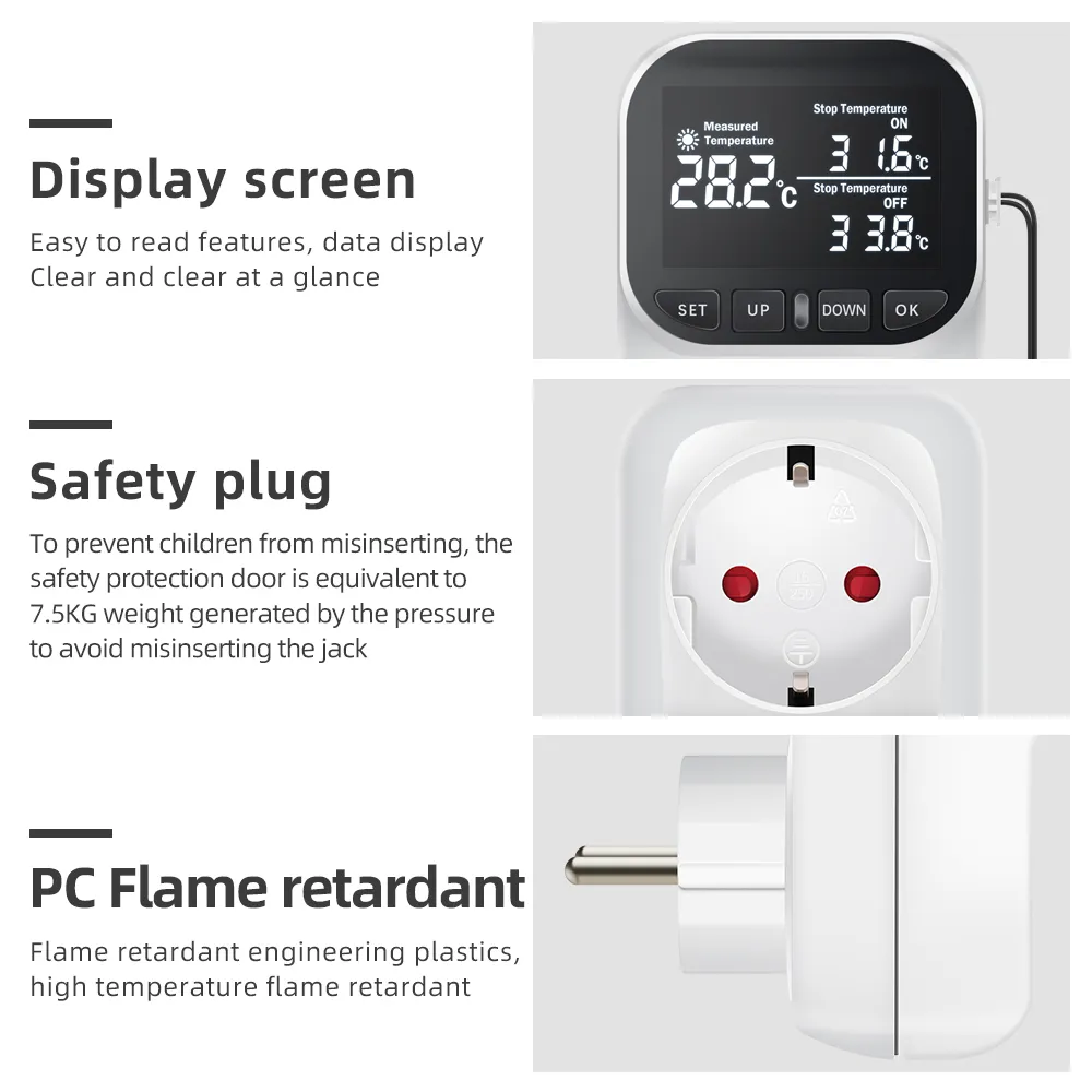 Digital Temperature Controller Socket Thermostat 220V With Timer Switch ...