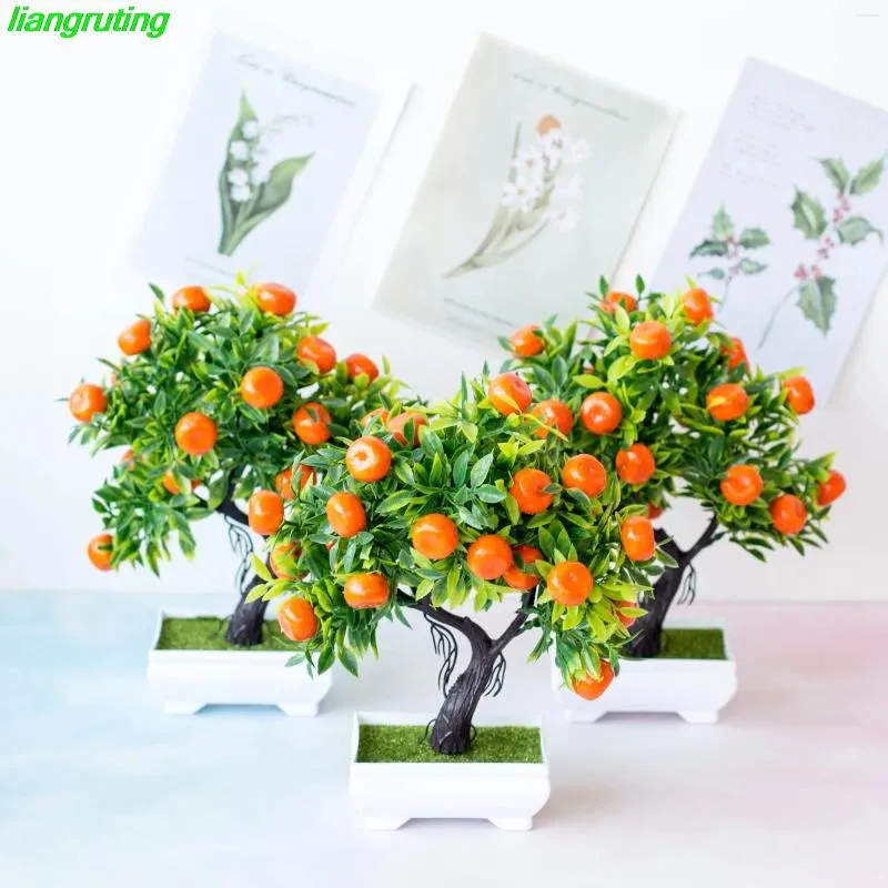 Decoratieve bloemen Simulatie Fruitboom Plant Bonsai Kleine pot Plastic bloemrijke oranje Kumquat