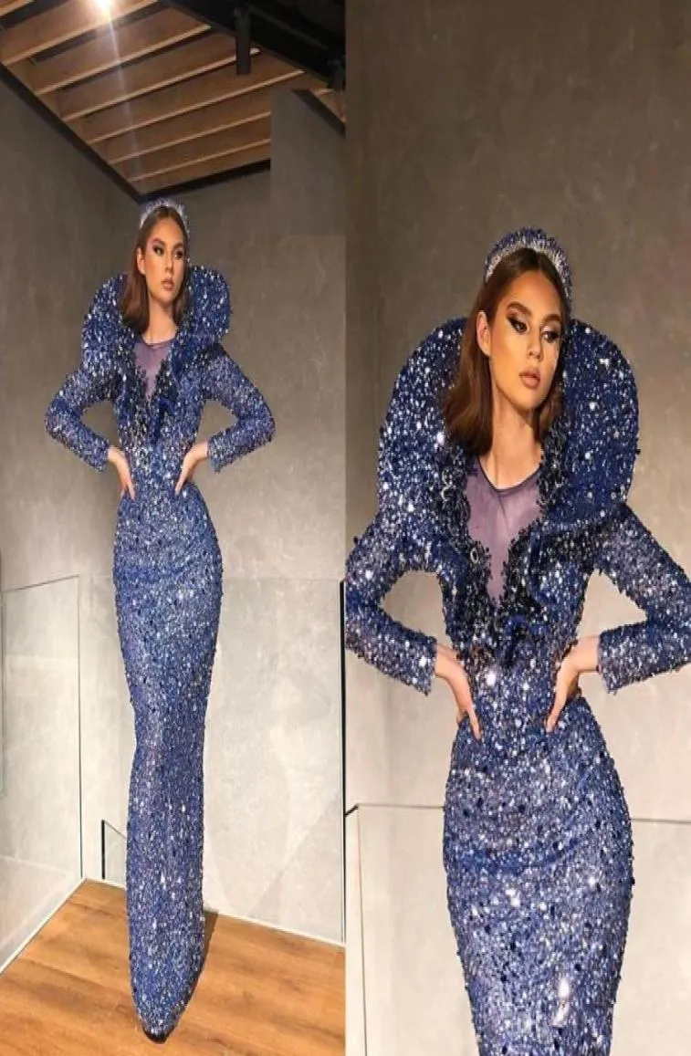 Élégant Yousef Aljasmi paillettes à manches longues sirène robes formelles robes de soirée tenue de soirée robe de soirée Abendkleider32301742764767