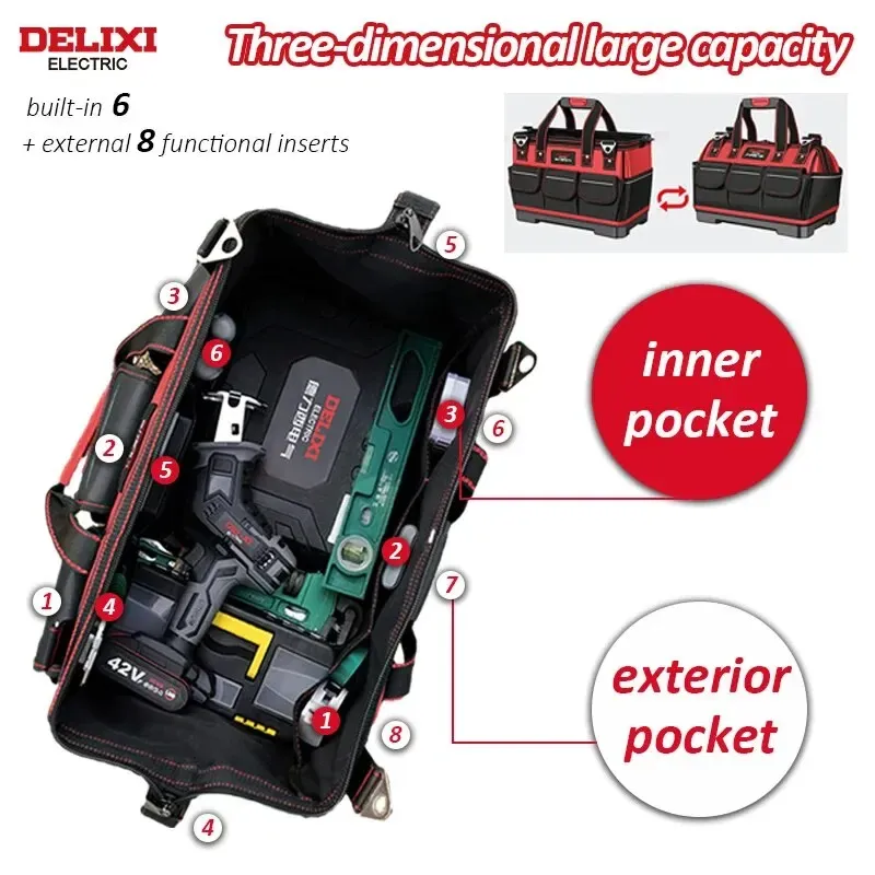 Delixi Electric Tool Bag耐久性のある電気ハードウェアボックス専用キャンバス多機能ポータブルストレージバッグ