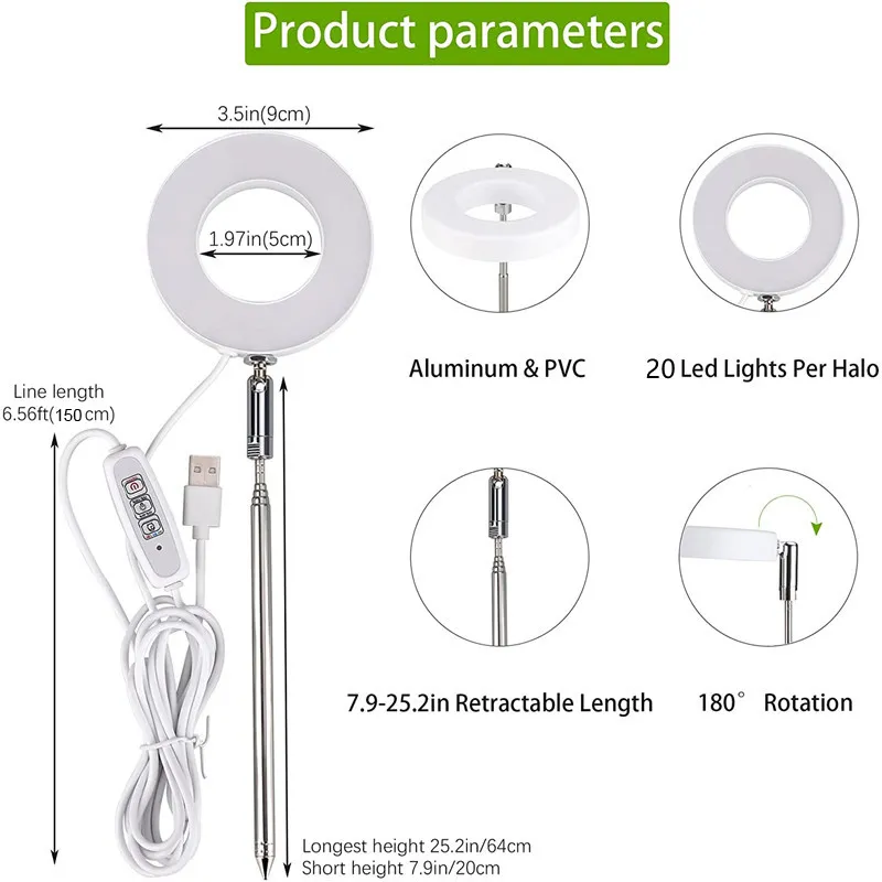 LED Grow Light Full Spectrum Plant Growth Lamp USB 5V Height Adjustable ...