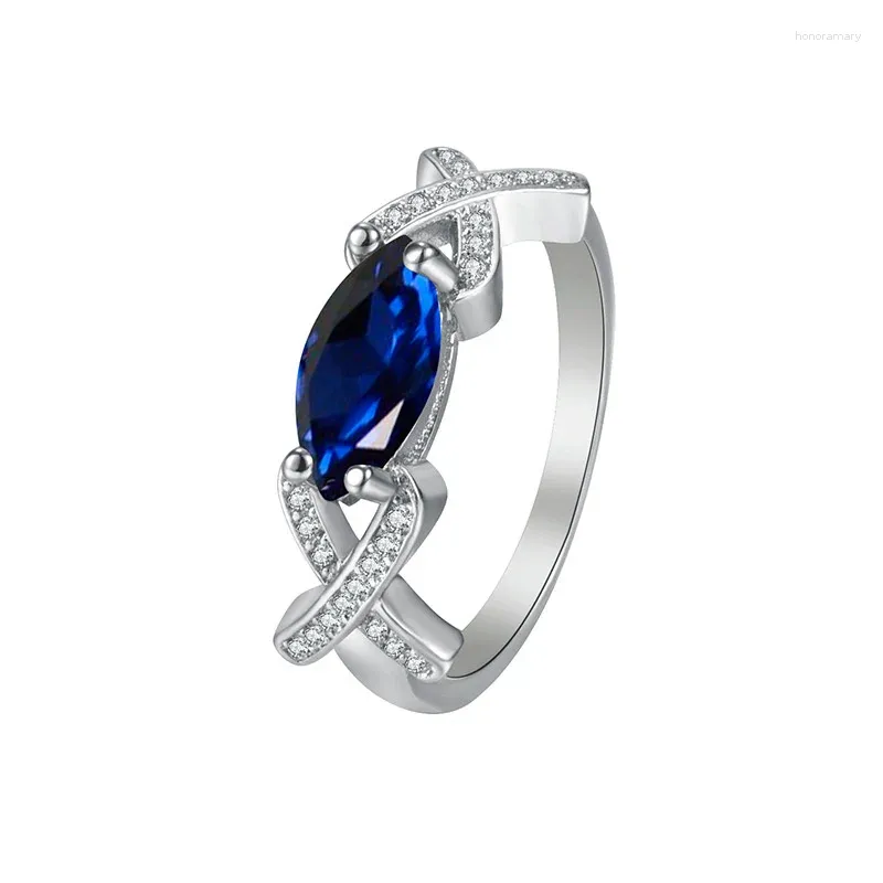 Clusterringe Ankunft Frauen Ring Silber 925 Fingerschmuck neueste Kristallblau -Blatt Female Verlobungszubehör mit Steinen