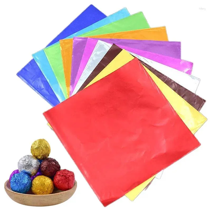 Emballage cadeau 100pcs papier d'emballage au chocolat coloré 10x10cm papier d'aluminium pour biscuits de bonbons emballage de la Saint-Valentin