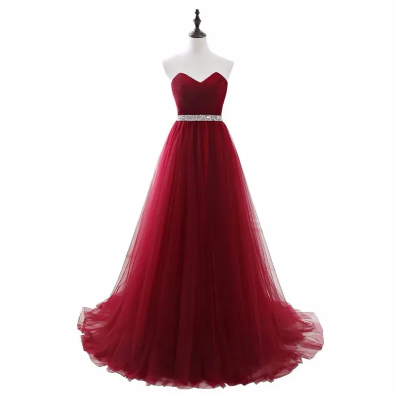 Sukienki koralikowe ukochane tiulowe sukienki wieczorne Burgundowe Długie suknie na bal