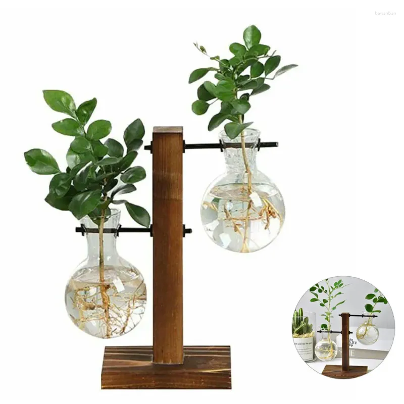 花瓶水耕植物電球ビンテージ植木鉢透明な花瓶木製スタンドガラス卓上植物ホームボンサイ装飾