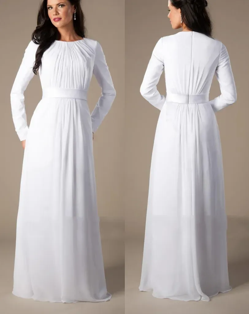 Dresses Vestido de Noiva Aline Simple Chiffon Beach Modest Wedding Dresses With Long Sleeves High Neck Aline Floor Length Temple Bridal