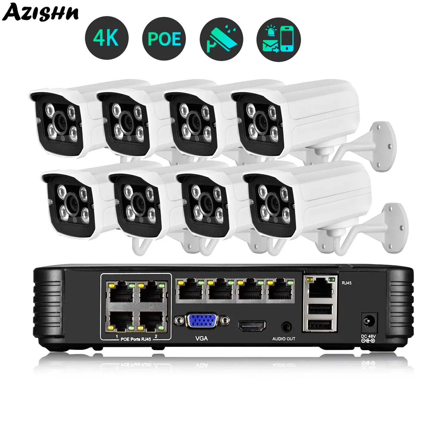 نظام Azishn 8ch/4ch 8mp 4K CCTV Cameras Systems Home Residential Monitor Monitor Monit