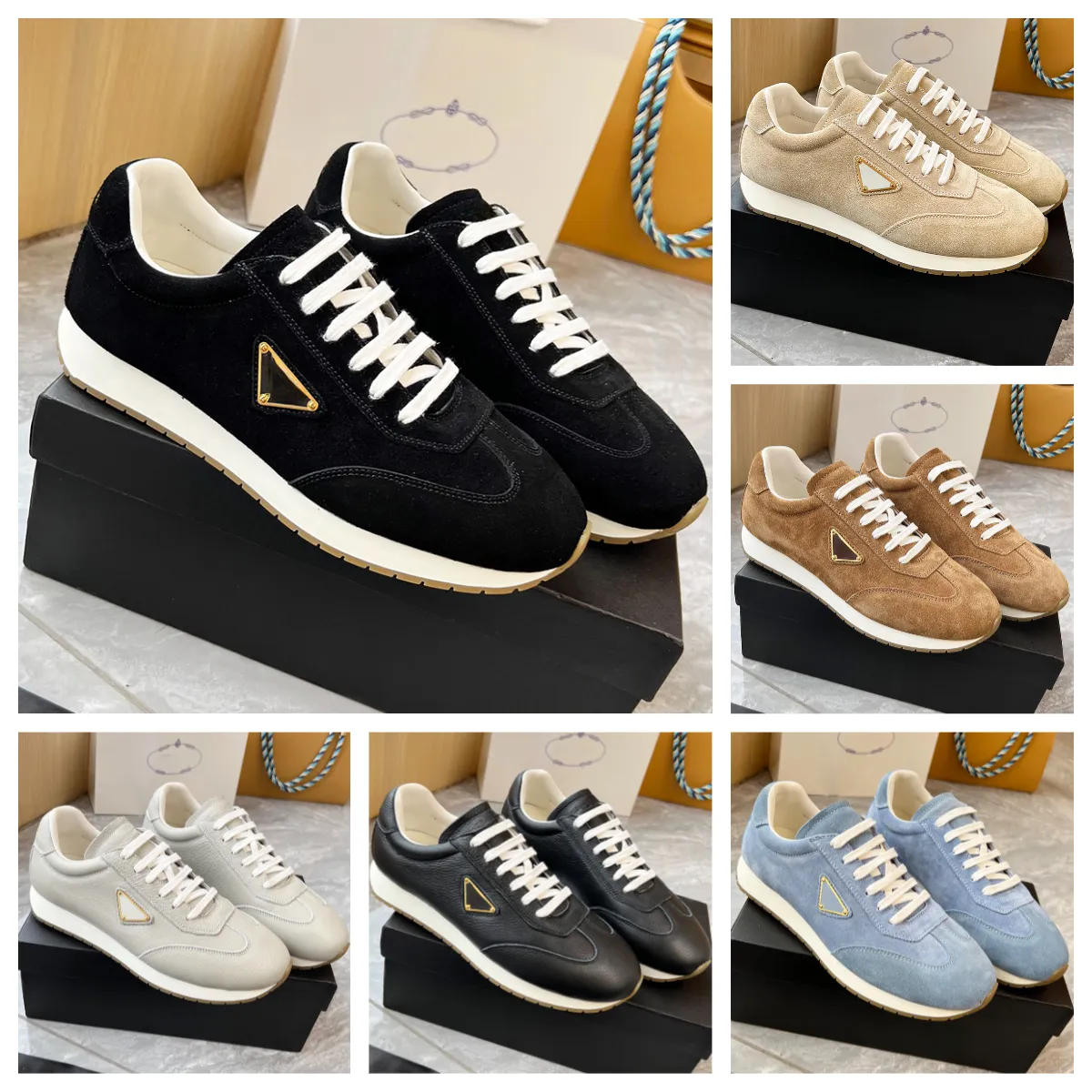 Luxury Mens Sneakers Designer Zapatos casuales de bajo estilo de vida azul blanco Blanco, marrón con forro de gamuza de vaca líneas exquisitas zapato al aire libre