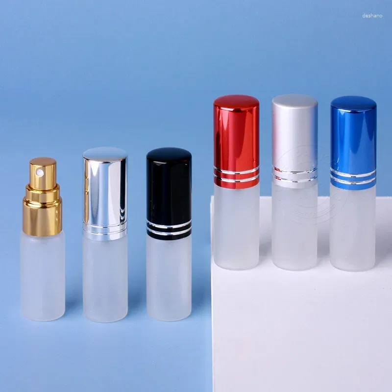 Storage Bottles 50pcs 5ml Frosted Glass Perfume Bottle Color Aluminum Cap Spray Trial Sample Portable Liquid Container For Cosmetics