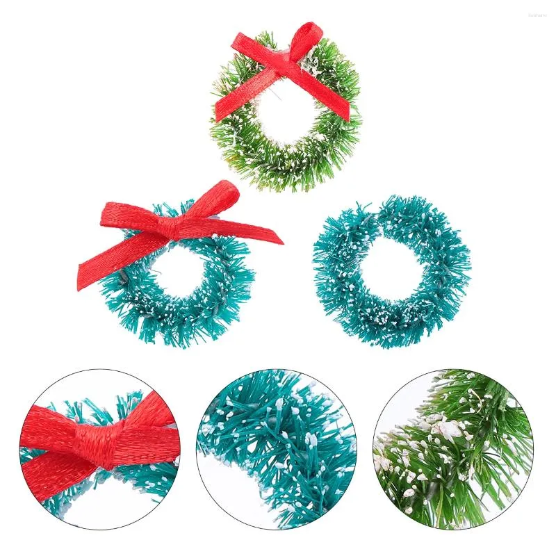 Flores decorativas 30 PCs Christmas Mini Wreath Tree Ornaments Wreaths Decoração em miniatura Garland de seda sisal