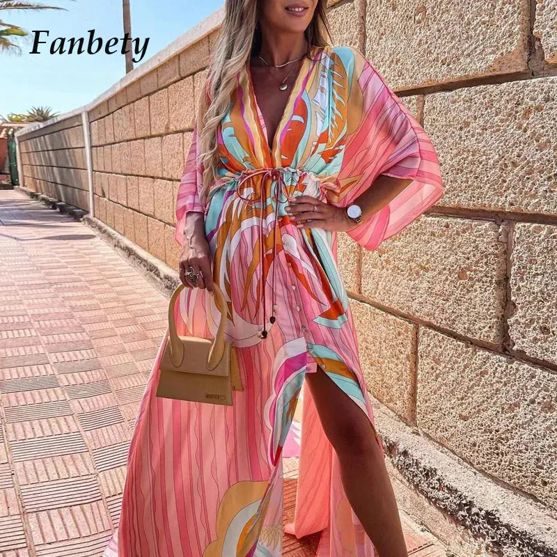Maxi Boho Summer Dress Floor-Length Chiffon Printed Short Sleeve Elastic  Waist from Dhgate Basic & Casual Dresses - price 60.94