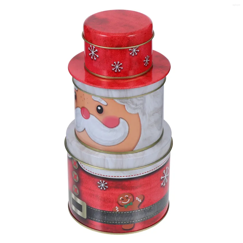 Bouteilles de rangement boîtes à biscuits de Noël pour cadeaux Give Giving Tin Round Container avec biscuit de couvercle