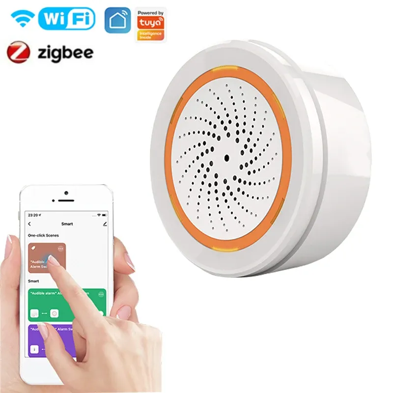 Systemy Smart Siren Alarm App Pilot Control 90dB Light Light Czujnik Tuya Zigbee Wi -Fi USB ładowanie Wodoodporne zabezpieczenia bezpieczeństwa