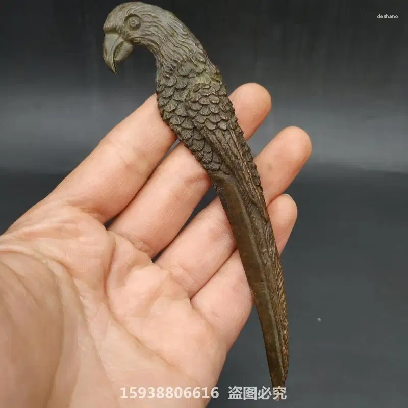 Dekoratif figürinler antik koleksiyon alaşım saf papağan çay bıçağı retro mor eski sarma macun zanaat parçası bakır