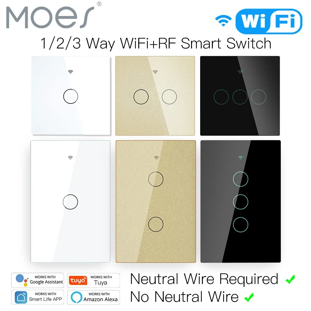 System Moes WiFi Light Touch Switch مفاتيح الجدار SmartLife/Tuya تطبيق التحكم عن بُعد الصوت Alexa Google Home 1/2/3 عصابة الاتحاد الأوروبي لنا