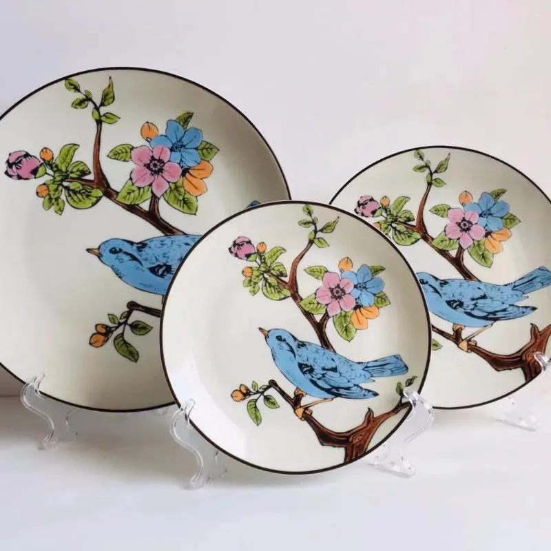 Plates Artistic Blue Bird Flower Creative Gift Ceramic Plate Restaurant Home Breakfast Lunch Dinner Serving Set Of Dishes