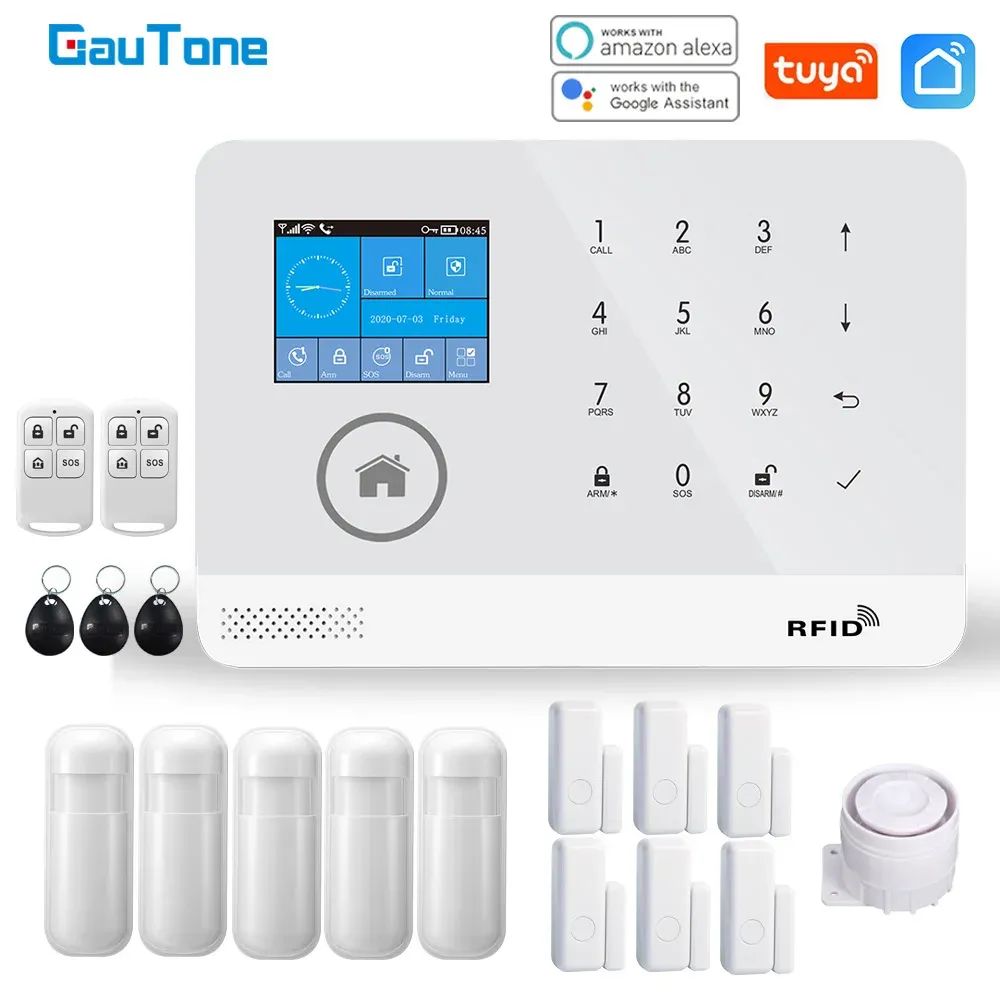 Kits GauTone NEW PG103 tuya WiFi Alarm System Security Home with RFID Card Motion Sensors Smart Life app Control