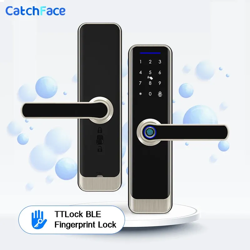 Verrouillage électronique Smart Door Lock avec TTLOCK Bluetooth App Security Biometric Finger Empreinte NFC RFID Card Mot de passe Lock avec cloche de porte