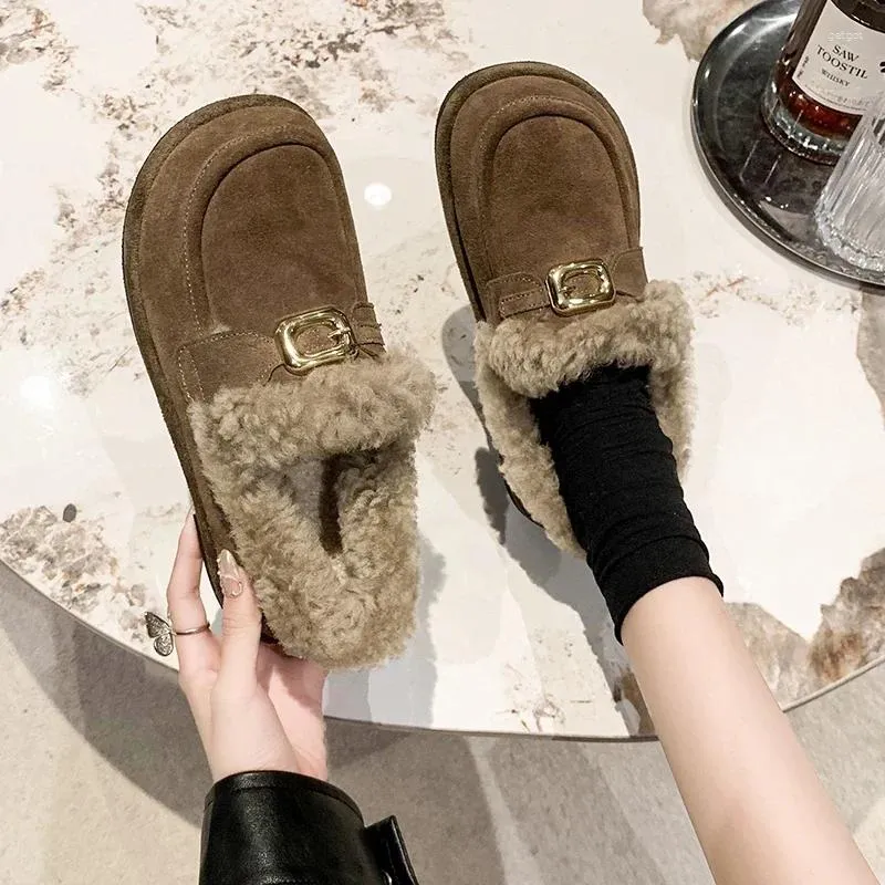 Casual Shoes Winter Women's Keep Warm Plus Velvet Cotton Suede Shallow Slip On Snow Boots For Women Outdoor Flat Walking