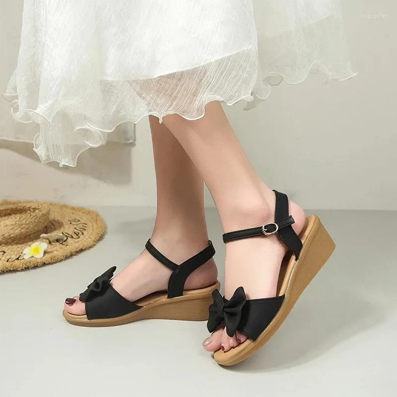 Dress Shoes Women Bow Decor enkelriem sandalen elegante buitenwedge peep teen gespog sexy pumps