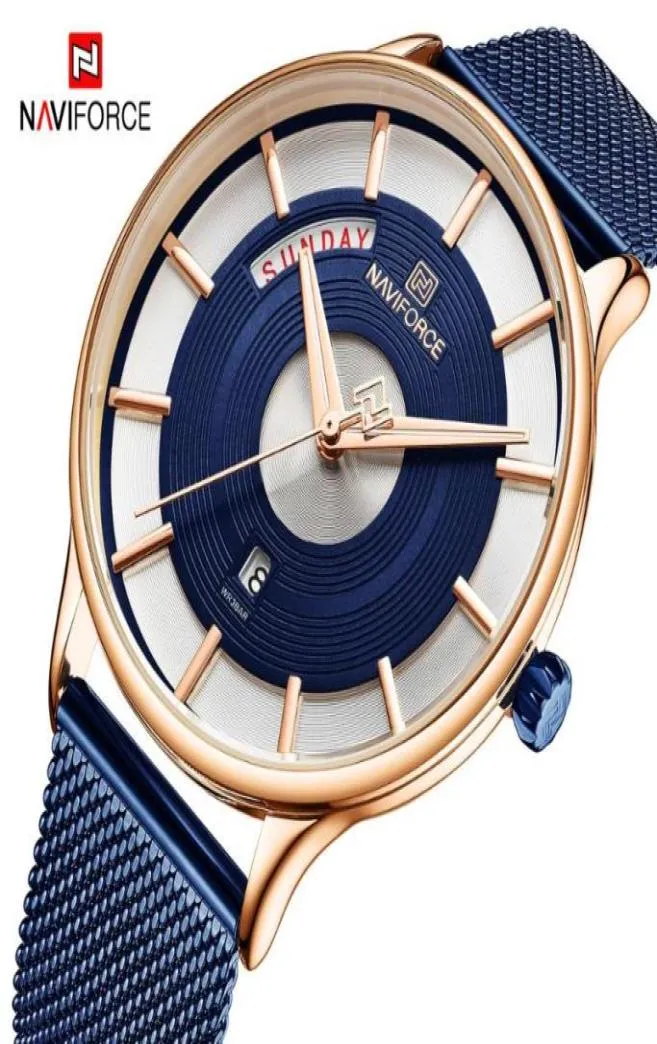 Naviforce New Watch Men Blue Edelstahl Band Quarz Armbandwatch Fashion Sport Mens Uhren wasserdichte Relogio Maskulino 20203644266