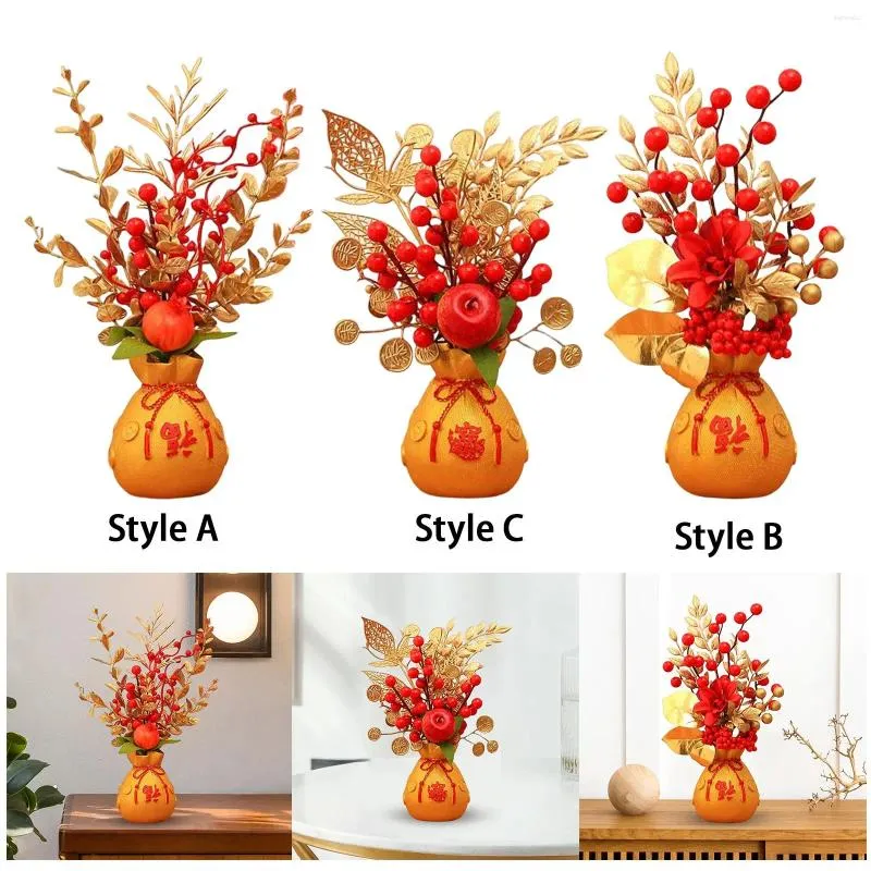 Fleurs décoratives chinoises artificielles en pot-fleur ornement décor de résine vase po accessoires