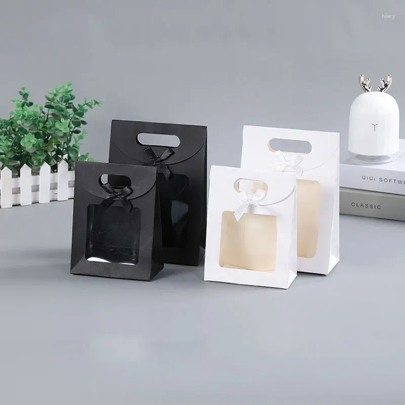 Bolsas de papel blancas de cinta de envoltura de regalo bolsas de papel blancas blancas con manijas vacíos para la fiesta de bodas suministros de embalaje de cumpleaños sac cátesis