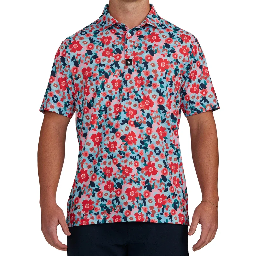 Chemises 2023 Golf d'été masculin Wear Floral Casual Casual Fashion Tops Polo Vêtements à manches courtes