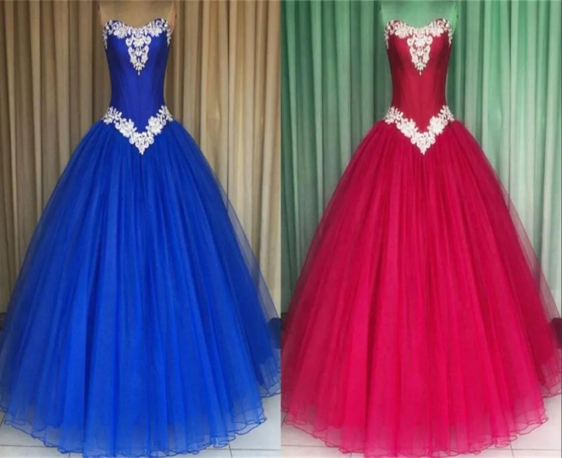 Fantastisk Royal Blue Pink Quinceanera Prom -klänningar Billiga bollklänningar Sweet 16 klänningar för flickor Organza Corset Back Pärled Crysta4797029