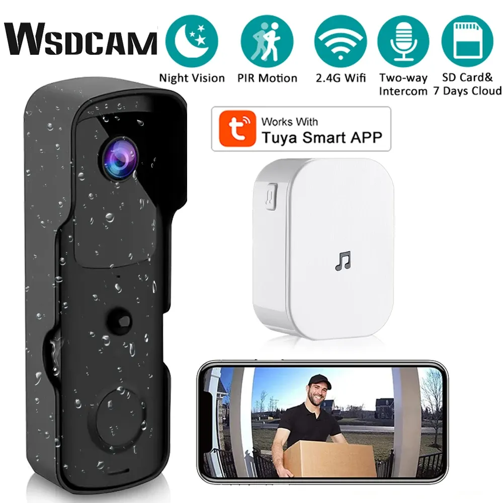 Automation WSDCAM SMART TUYA WiFi Doorbell Camera 1080p HD Wireless Video Doorbell Pir Night Vision Visual Doorbell Camera Home Security