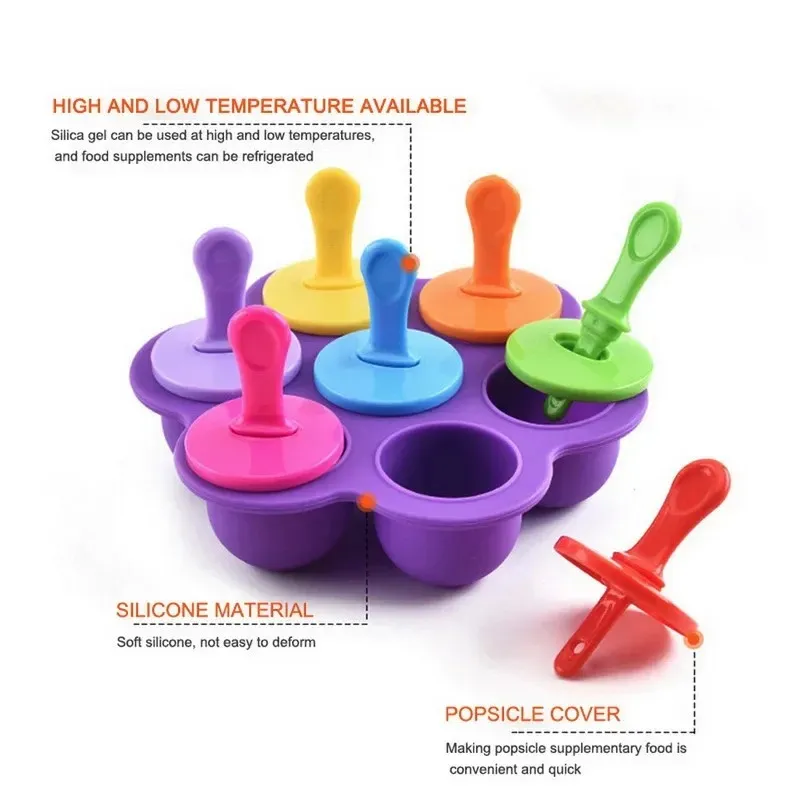 Hot 7 Cavity Silicone Mini Ice Pops Mold Ice Cream Ball Maker Popsicles Molds Baby Diy Food Supplement Tool Moldes de Silicona2. Bollform Popsicle Maker