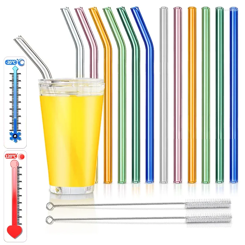 Bere cannucce ad alto borosilicato vetro riutilizzabile set multicolore set sano drink per frullati di frullati da cocktail con pennello