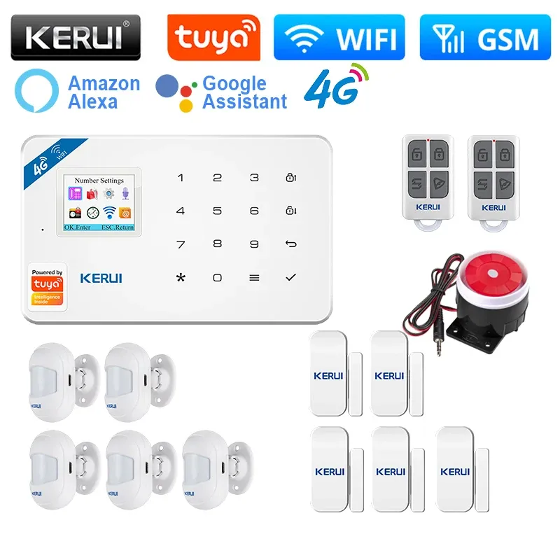 キットKERUI W184ホームスマートセキュリティアラームシステムWIFI 4G GSMワイヤレスTUYAコントロールアプリ1.7インチカラースクリーン音声プロンプトホスト