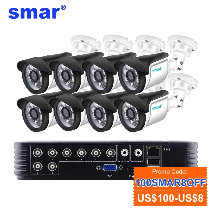 System Smar 8CH 1080N AHD DVR CCTV System 1.0MP/2.0MP IR Night Vision Outdoor Waterproof Camera Home Security Video Surveillance Kit