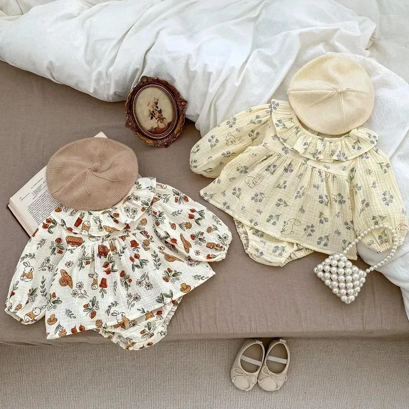 Наборы одежды ins Осенняя рожденная маленькая девочка сбрасывание набор 0-3 часа принцесса Дети с длинным рукавом цветочный хлопок