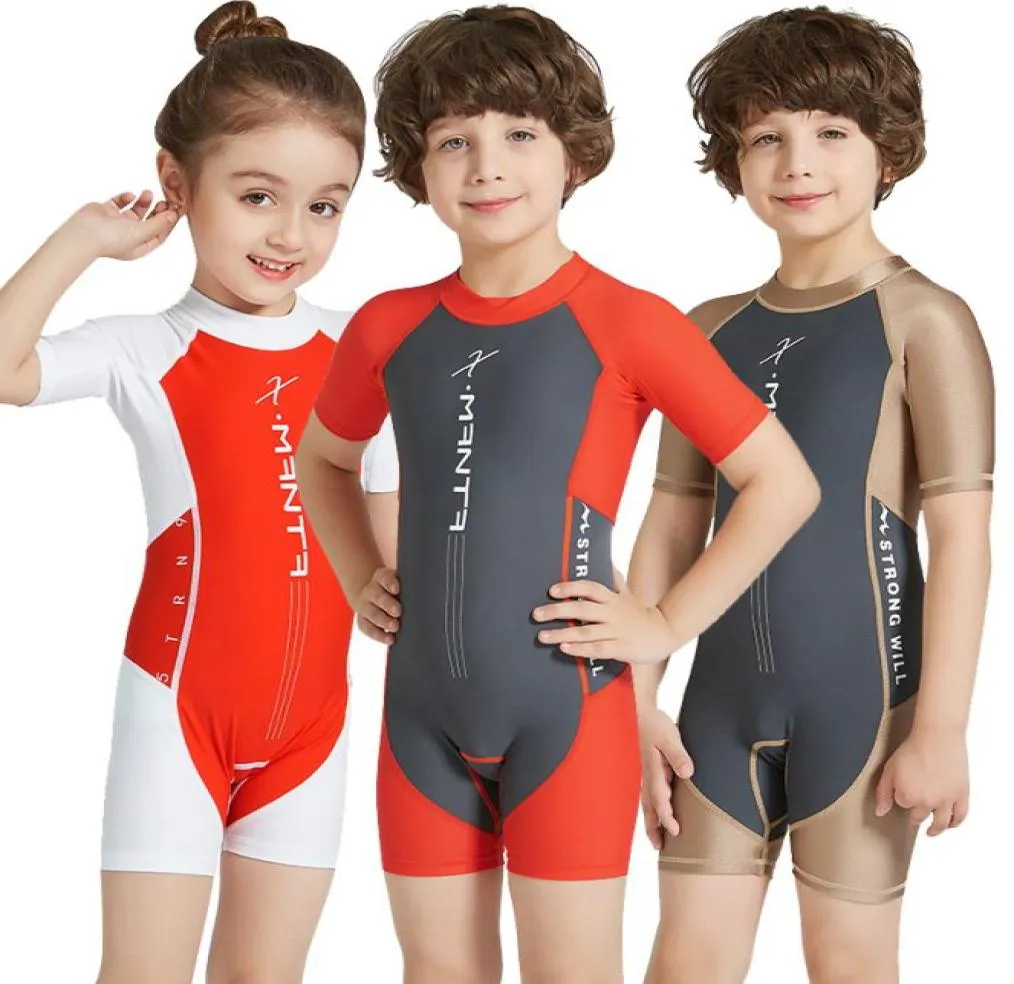 Lycra Short Sleeve Wetsuit Kids One Piece Swimsuit for Boys Girls Diving Bathing Suit Children Swimwear Surfing Rash Guard9916986