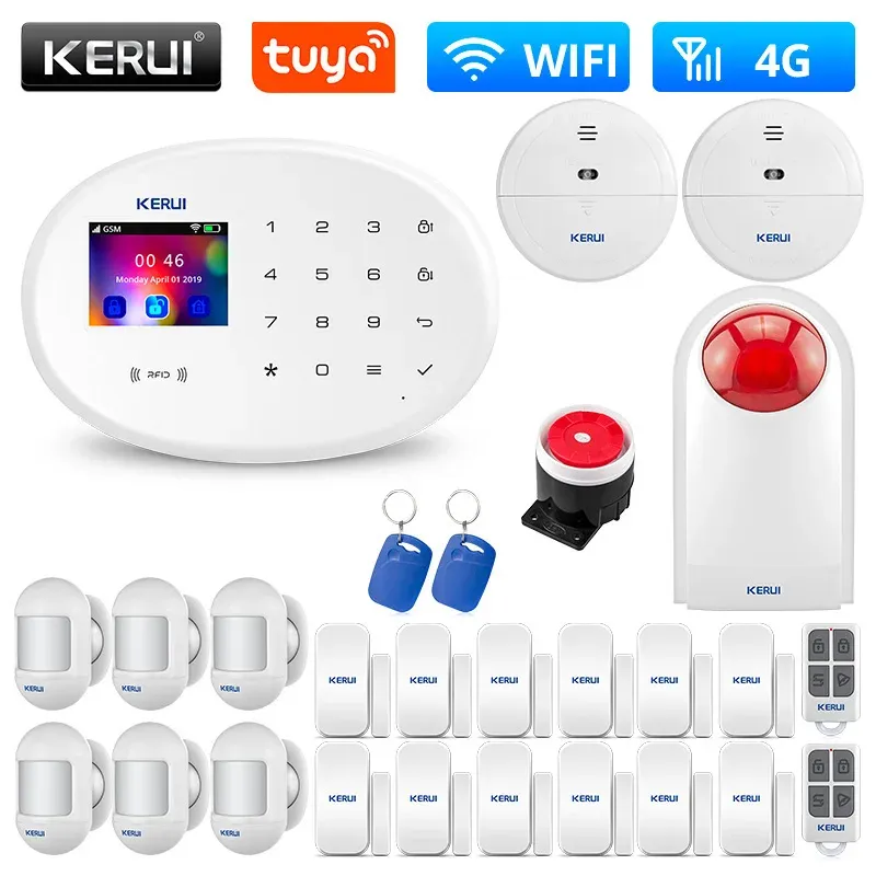 Kits kerui tuya wifi GSM Proteção de segurança doméstica W204 4G Sistema de alarme Smart Sistema de assalto kit móvel App Remote Control Braço e desarmar