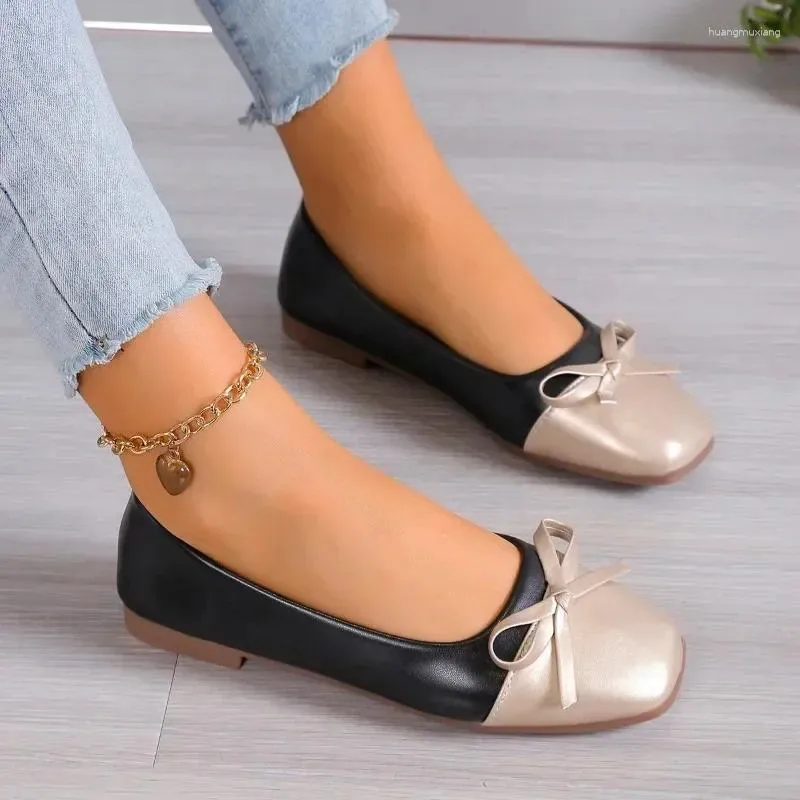 Casual Shoes Ladies Slip On Women's Flats Autumn Square Toe Bow Tie Mixed Colors Solft Sole Shallow Comfortable